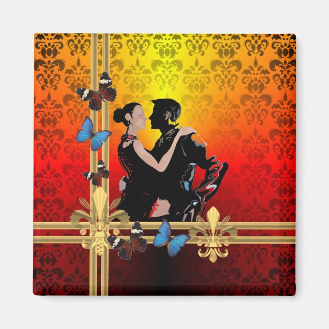Romantic tango dancers on damask magnet (Front)