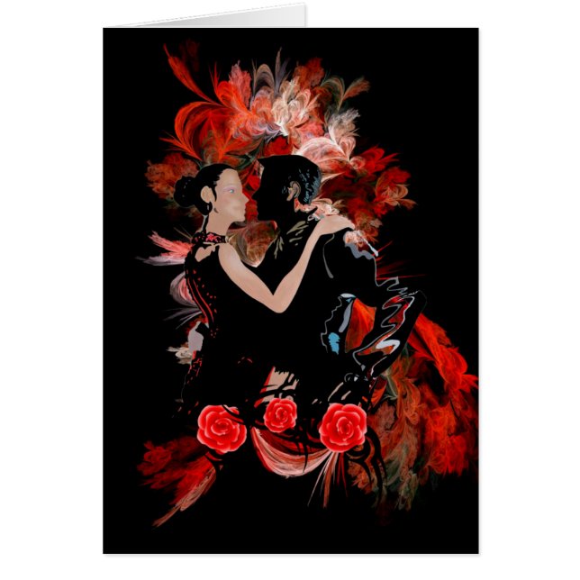 Romantic tango dancers on red fractal (Front)