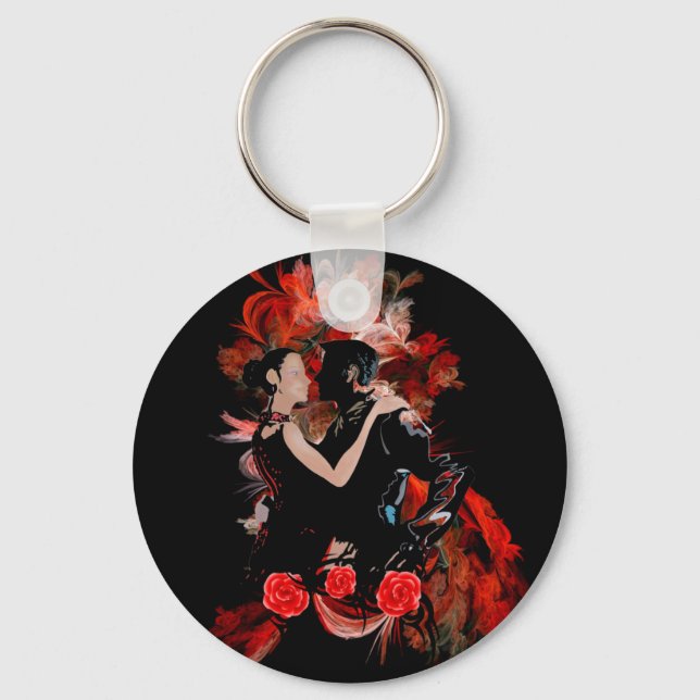 Romantic tango dancers on red fractal keychain (Front)