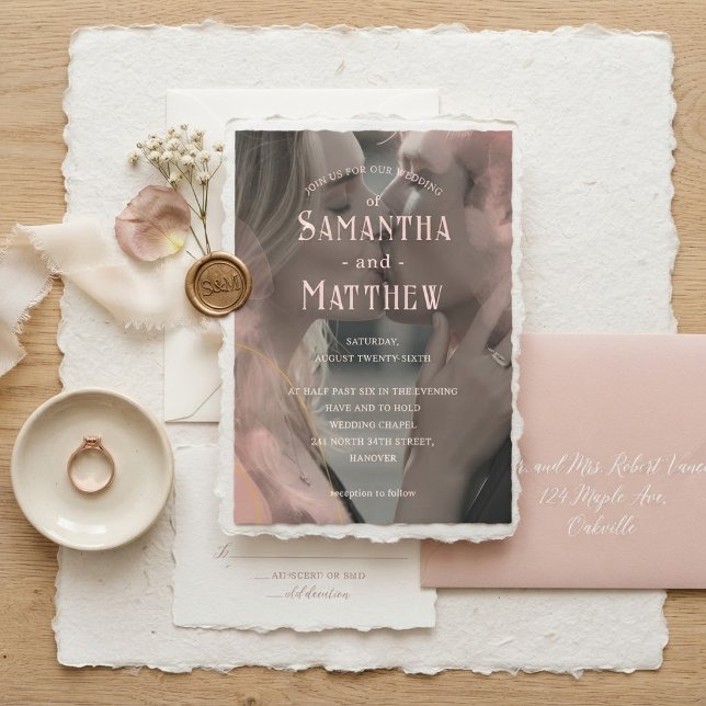 Romantic Tattered Paper Edge Photo Wedding  Invitation (Creator Uploaded)