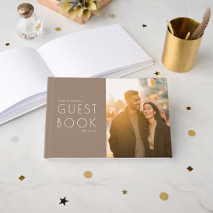 Romantic Taupe Minimalist Photo Guest Book
