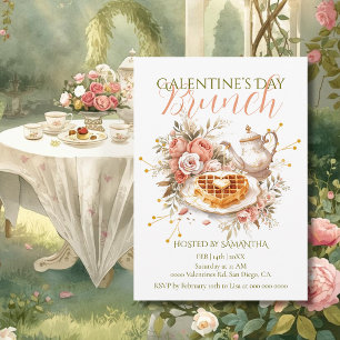 Romantic Tea Waffle Galentine Brunch Floral Charm Invitation