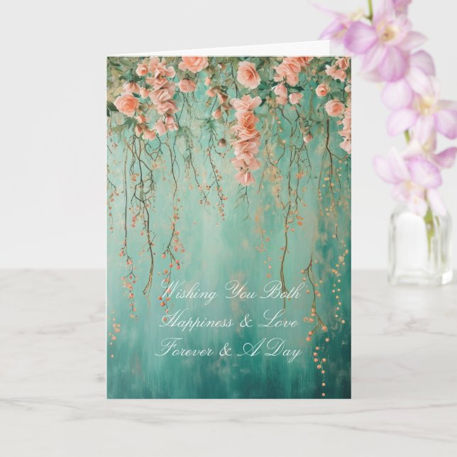 Romantic Teal Blush Flowers Wedding Card (Orchid)