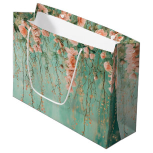 Romantic Teal Blush Flowers Wedding Large Gift Bag