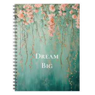 Romantic Teal Blush Pink Flowers Dream Notebook