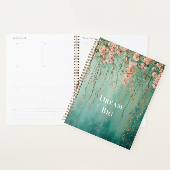 Romantic Teal Blush Pink Flowers Dream Planner (Display)