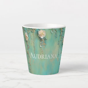 Romantic Teal Blush Pink Flowers  Latte Mug