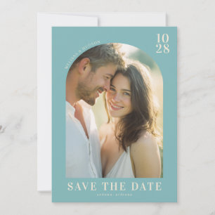 Romantic Teal Minimalist Photo Save The Date