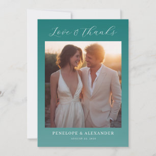 Romantic Teal Minimalist Photo Thank You Card
