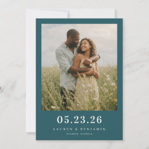 Romantic Teal Modern Photo Save The Date