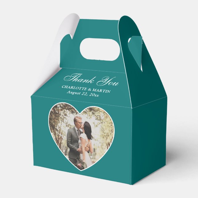 Romantic Teal Wedding Photo Favor Box (Front Side)