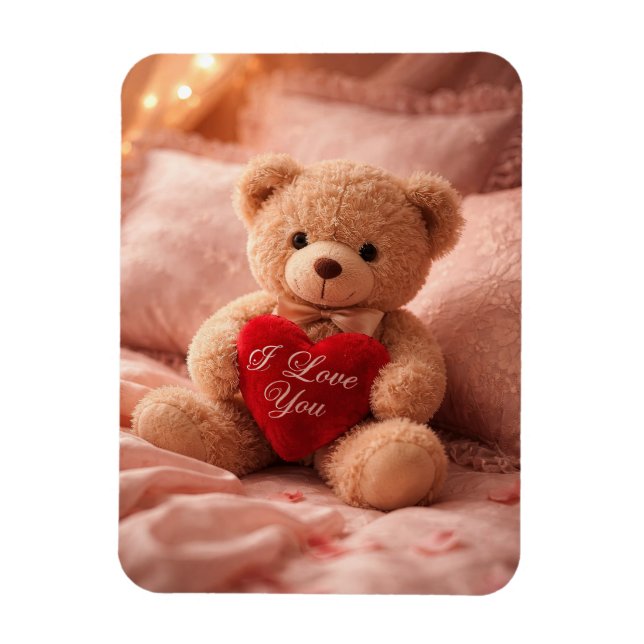 Romantic Teddy Bear Valentine Illustration Magnet (Vertical)