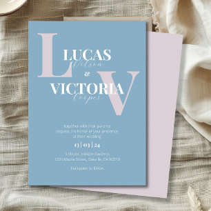 Romantic Tender Dusty Blue and Blush Wedding Invitation