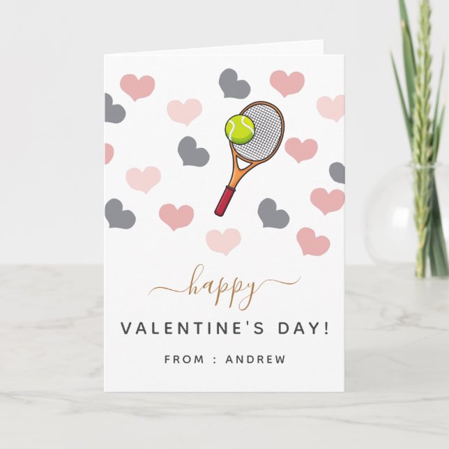 Romantic Tennis Valentine Hearts & Racket Love  Card (Front)