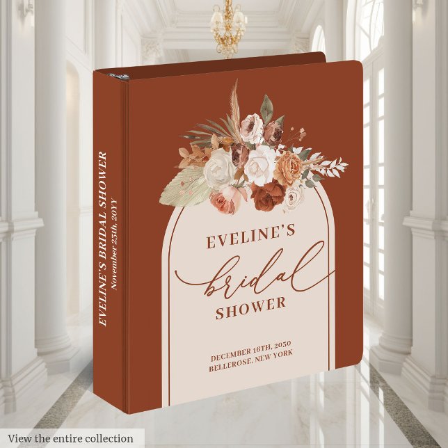 Romantic terracotta pampas bridal shower album binder (Romantic terracotta pampas bridal shower album 3 ring binder)