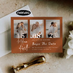 Romantic Terracotta Photo Collage Save The Date Invitation<br><div class="desc">This is a beautiful Save the Date featuring three photos of you and your spouse. Features clean black and white text. This design is completely customizable - you can customize text,  text colour,  and background colour to your liking</div>
