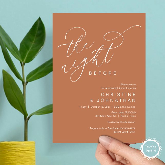 Romantic The Night Before Wedding Rehearsal Dinner Invitation (Romantic The Night Before Wedding Rehearsal Dinner Party Invitation Card, in Brown Rust Orange)