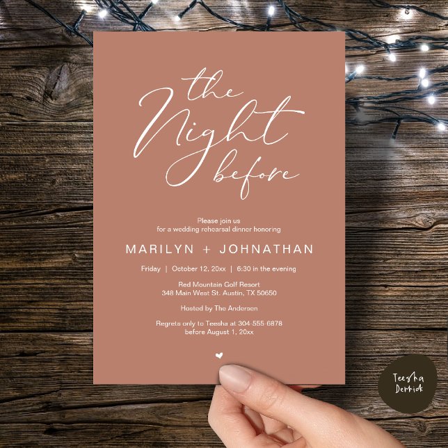 Romantic The Night Before Wedding Rehearsal Dinner Invitation (Romantic The Night Before Modern Wedding Rehearsal Dinner Invitation Card PDF Rustic Earthy Brown)