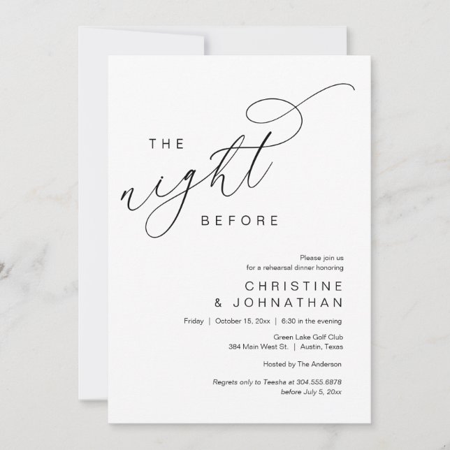 Romantic The Night Before Wedding Rehearsal Dinner Invitation (Front)