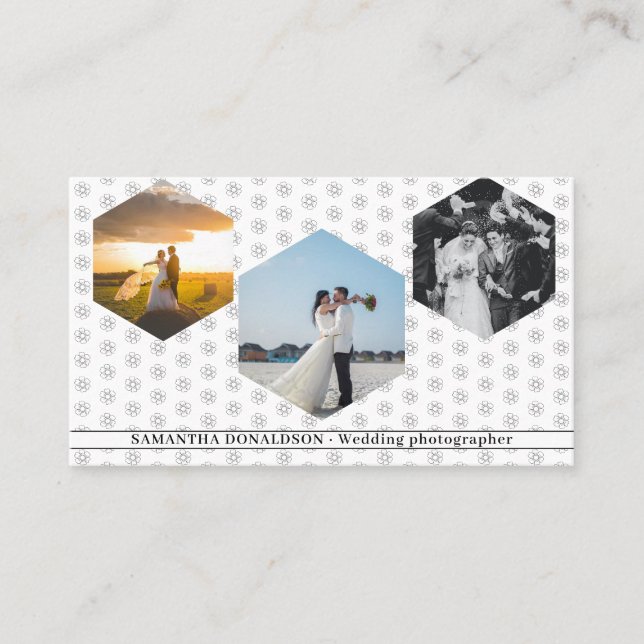 Romantic Three Photos Wedding Photography  Business Card (Front)