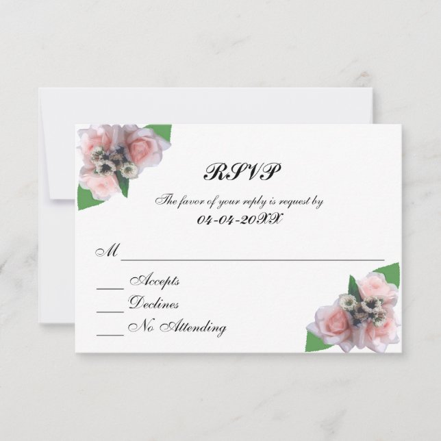 Romantic three pink roses floral chic RSVP Card (Front)