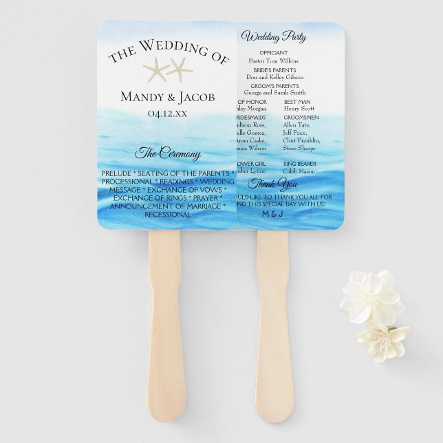 Romantic Tides Wedding Program Hand Fan (Front and Back)