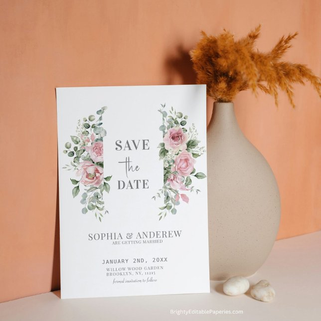 Romantic Timeless Peonies Eucalyptus Wedding  Save The Date (Announce your love in style with our Romantic Peonies Eucalyptus Save the Date )