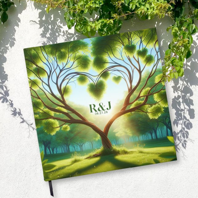 Romantic Tree Couple Monogram Wedding Guest Book (Romantic Tree Couple Monogram Wedding Guest Book)