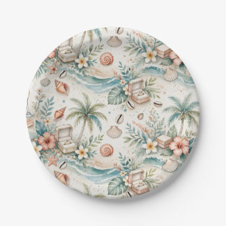 Romantic Tropical Engagement Palm Trees Ring Boxes Paper Plate