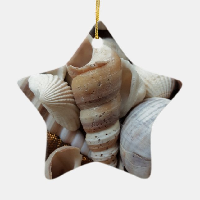 Romantic Tropical Exotic Sea Shells Beach Love Ceramic Ornament (Front)