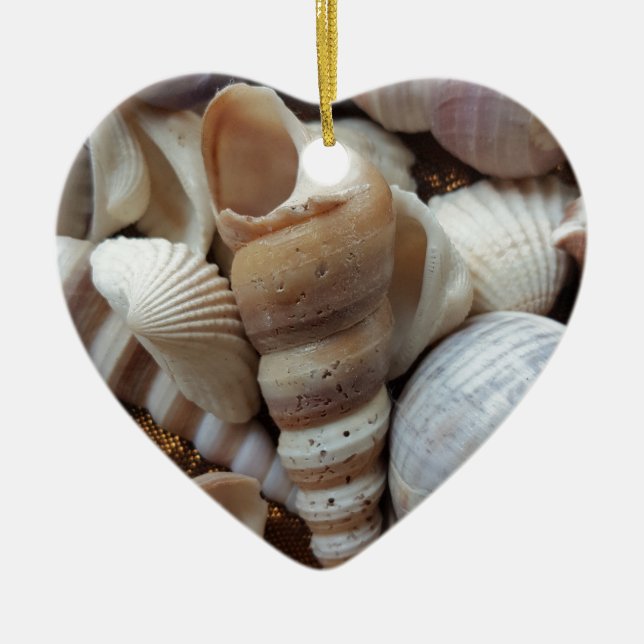 Romantic Tropical Exotic Sea Shells Beach Love Ceramic Ornament (Front)