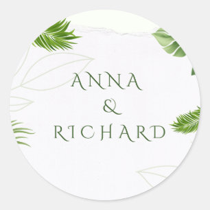 Romantic Tropical Wedding Invitation Classic Round Sticker