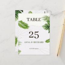 Romantic Tropical Wedding Table Number Card 