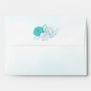 romantic turquoise and white flowers wedding envelope