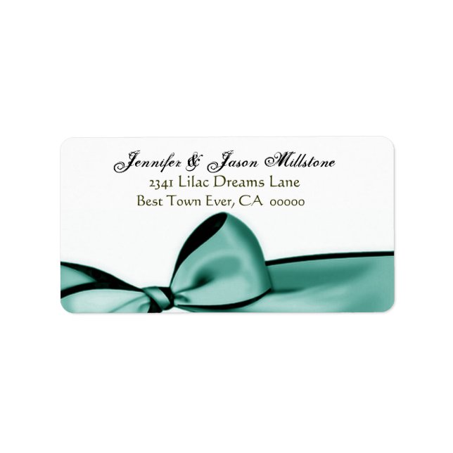 Romantic Turquoise Blue Bow Wedding Label (Front)