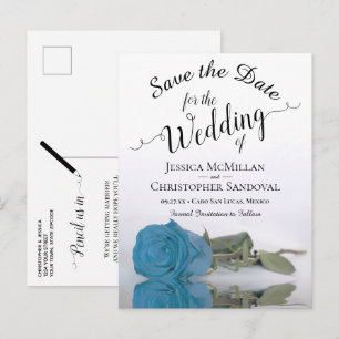 Romantic Turquoise Blue Rose Wedding Save the Date Announcement Postcard