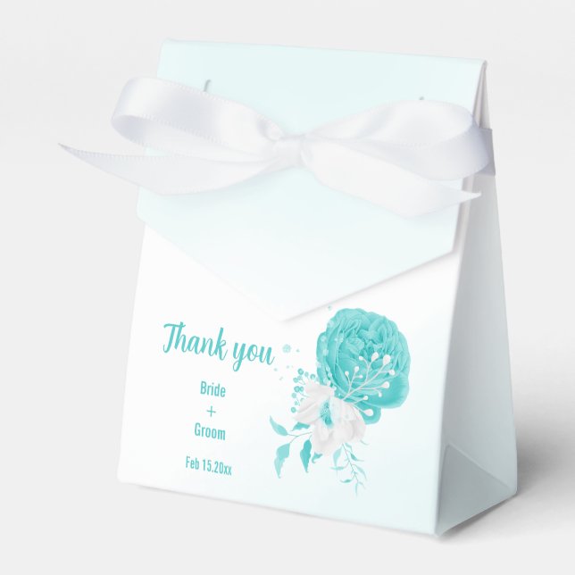 romantic turquoise flowers wedding  favor box (Front Side)