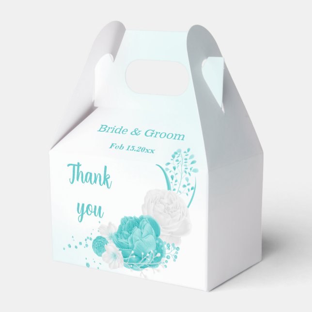 romantic turquoise flowers wedding  favor box (Front Side)