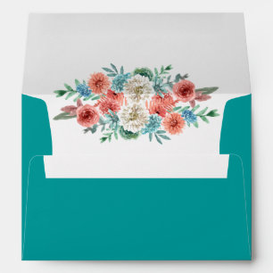 Romantic Turquoise   Peach Floral Wedding Envelope