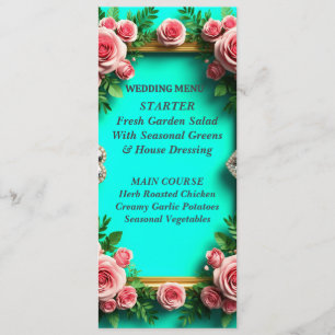 Romantic Turquoise Pink Rose Wedding Dinner 🌸 Menu