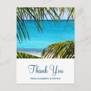 Romantic Turquoise Tropical Beach Wedding Thanks Postcard