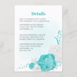 Romantic turquoise white floral details wedding enclosure card