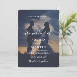 Romantic Twilight Silhouette Photo Script Wedding  Invitation