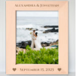 Romantic Two Hearts Newlywed Wedding Photo  Etched Frames<br><div class="desc">Romantic Two Hearts Newlywed Wedding Photo Etched Frames. Bride and Groom's Names at top of frame with wedding date at the bottom with two hearts at each bottom corner. Perfect for newlyweds 1st Christmas or for A 5th Wedding Anniversary Gift, according to tradition wood symbolizes the depth and strength that...</div>