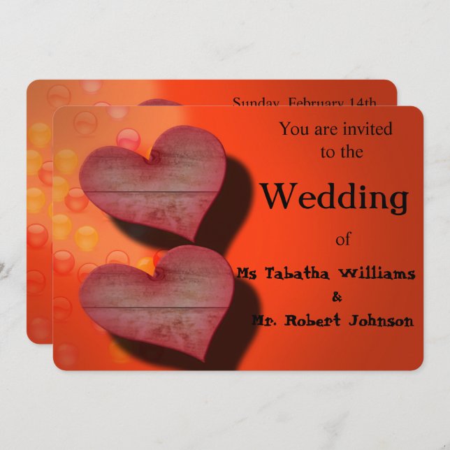 Romantic Two Hearts Wedding Invitation (Front/Back)