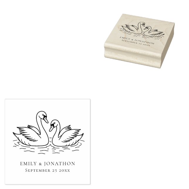 Romantic Two Swans In Love Wedding Rubber Stamp (Stamped)