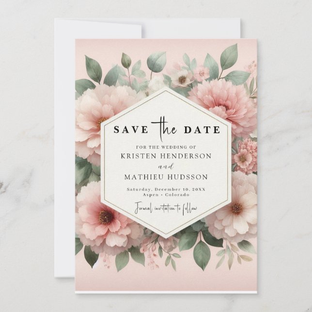 Romantic Typography Pink Floral Wedding Save The Date (Front)