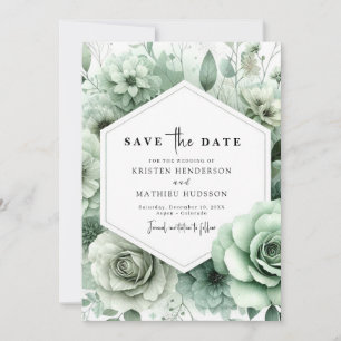 Romantic Unique Floral Sage Green Wedding Save The Date