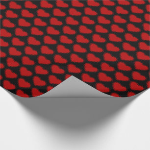 Romantic Valentine Black and Red Hearts Pattern Wrapping Paper