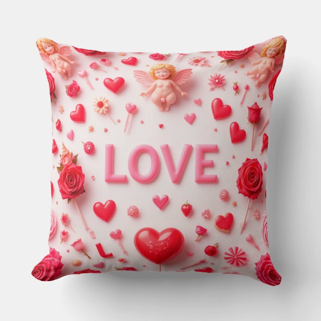 Romantic Valentine Card Design Throw Pillow (Front)